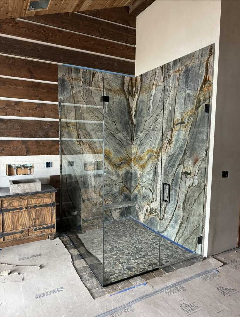 Custom stone shower surround